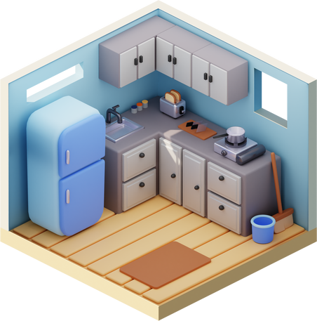 3D Kitchen Room Isometric Illustration