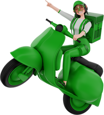 3d render Courier with delivery bag and scooter